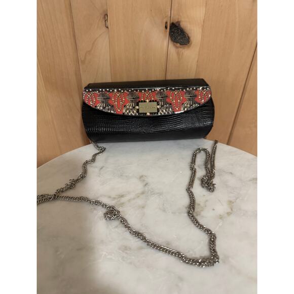 Stella Page | Black Leather Silver Hardware Red Sparkle Decoupage Chain Purse - Picture 13 of 13
